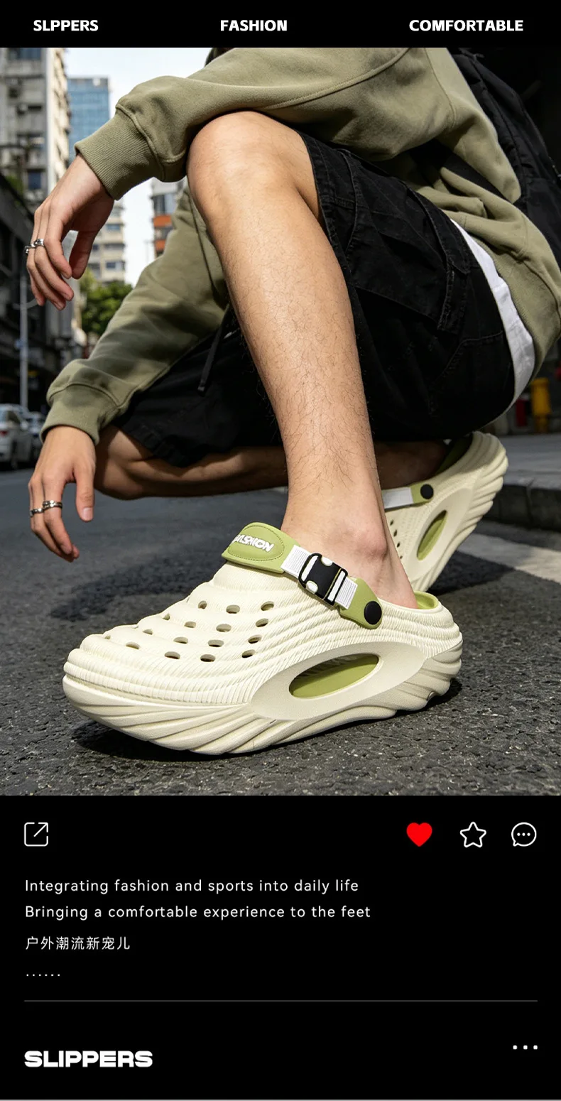 Men's Summer 2026 New Thick Soled Wear Resistant Outdoor Wear Resistant Anti Slip, Odor Proof, Breathable Cool Slippers