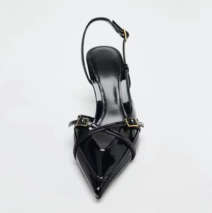 Sexy wine-red high-heeled shoes. Summer fashion pointed-toe elegant cross-strap stiletto sandals. Big size women's shoes