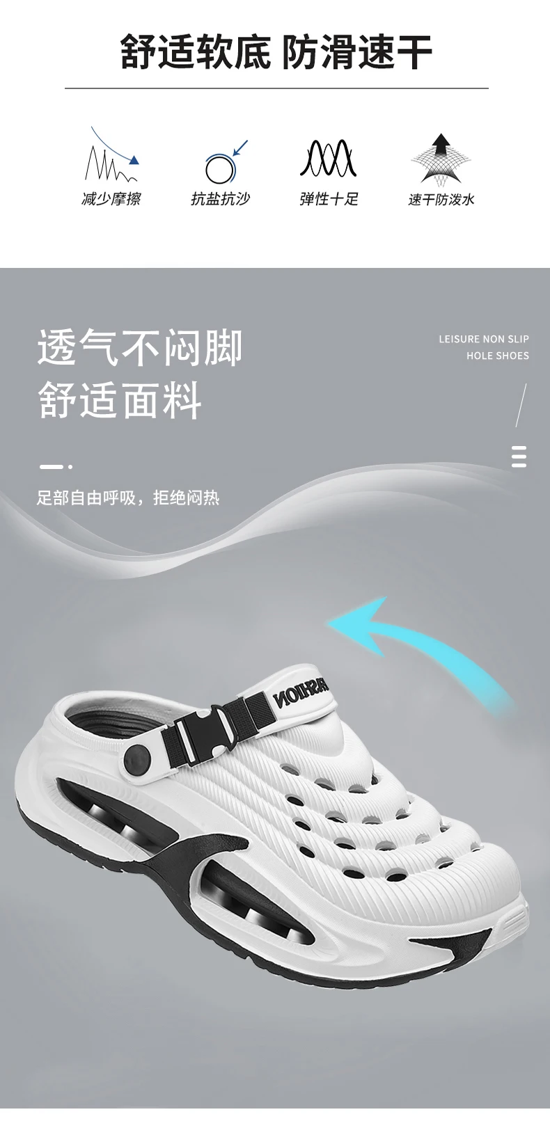 Fashion Sandals Hollow Platform Clogs EVA Cushion Slides Anti-odor Outdoor Beach Slippers Walking Sandals Men Women Size 36-47