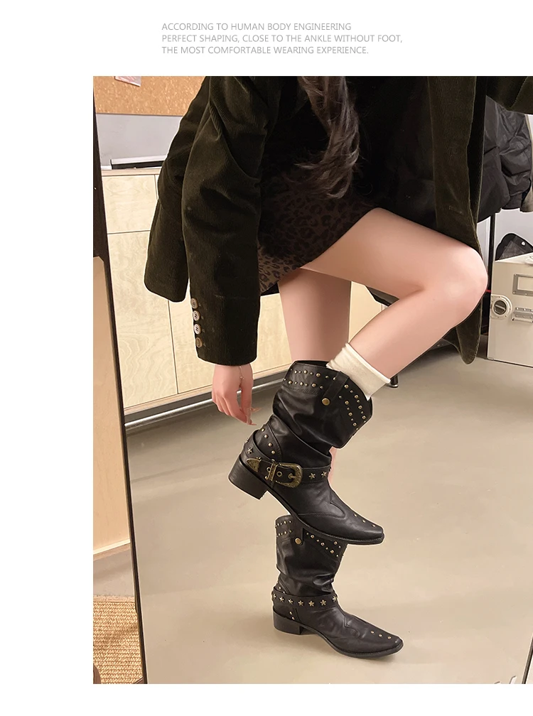 Long Rivet Long Boot - 2026 New Style Round-toe Retro Stylish Long Boot
