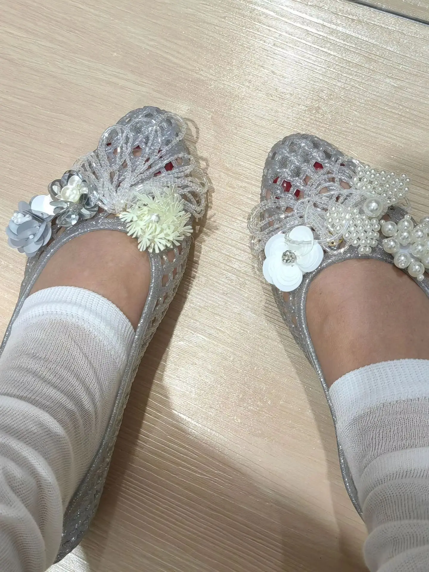 2026 Summer Hot-Selling Crystal Shoes, Pointed Toe, Closed Heel, Handmade Floral Shoes, Mesh Flat Sandals, Slippers, Crystal Shoes for Women