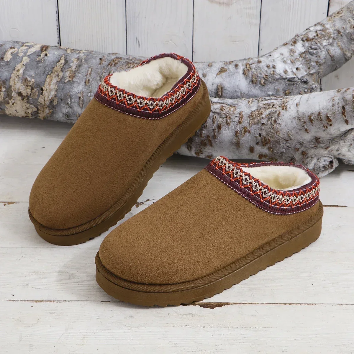 Winter 2024 New Cashmere Warm Thick Sole Heelless Covered Half Mop Cashmere Warm Uggs