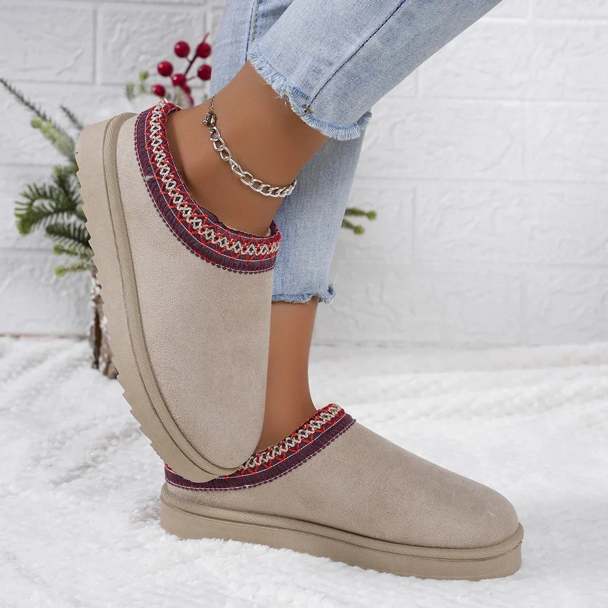 Winter 2024 New Cashmere Warm Thick Sole Heelless Covered Half Mop Cashmere Warm Uggs