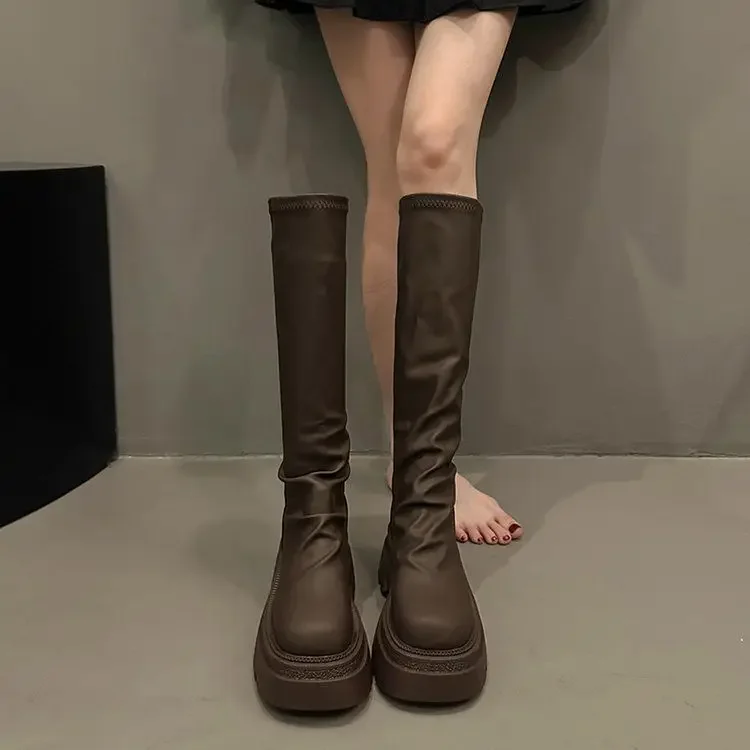 Slim Women Knee High Boots Female Platform Thick Bottom Long Booties Zapatos De Mujer