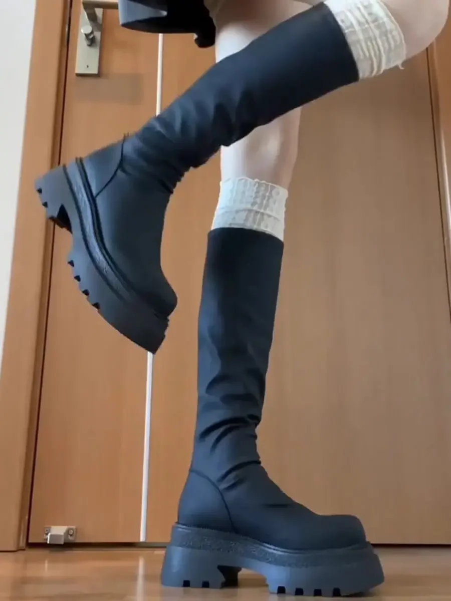 Slim Women Knee High Boots Female Platform Thick Bottom Long Booties Zapatos De Mujer