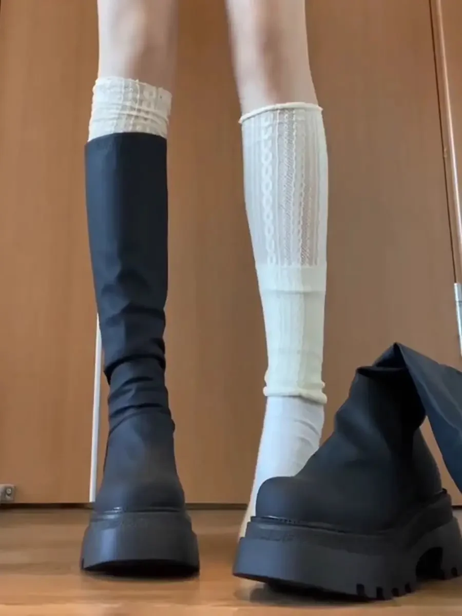 Slim Women Knee High Boots Female Platform Thick Bottom Long Booties Zapatos De Mujer