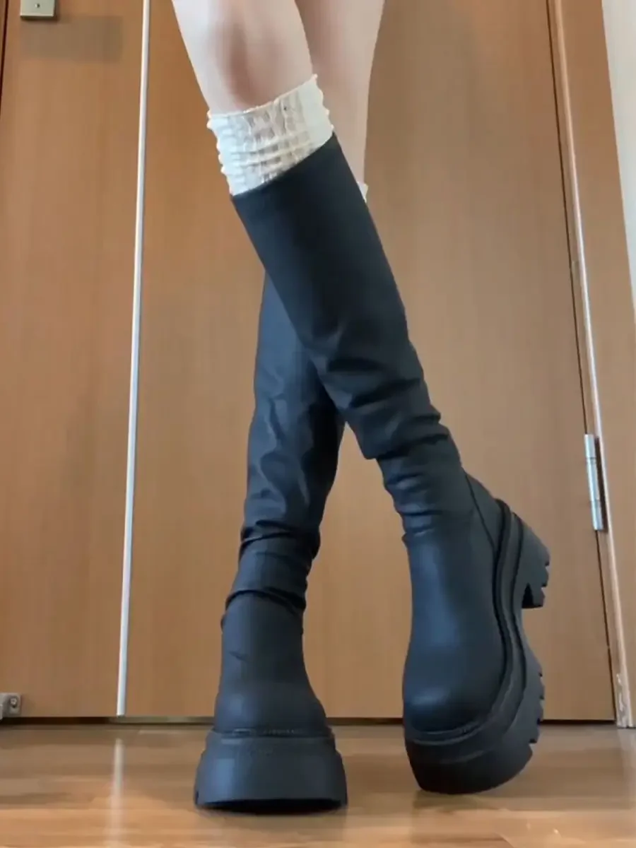 Slim Women Knee High Boots Female Platform Thick Bottom Long Booties Zapatos De Mujer