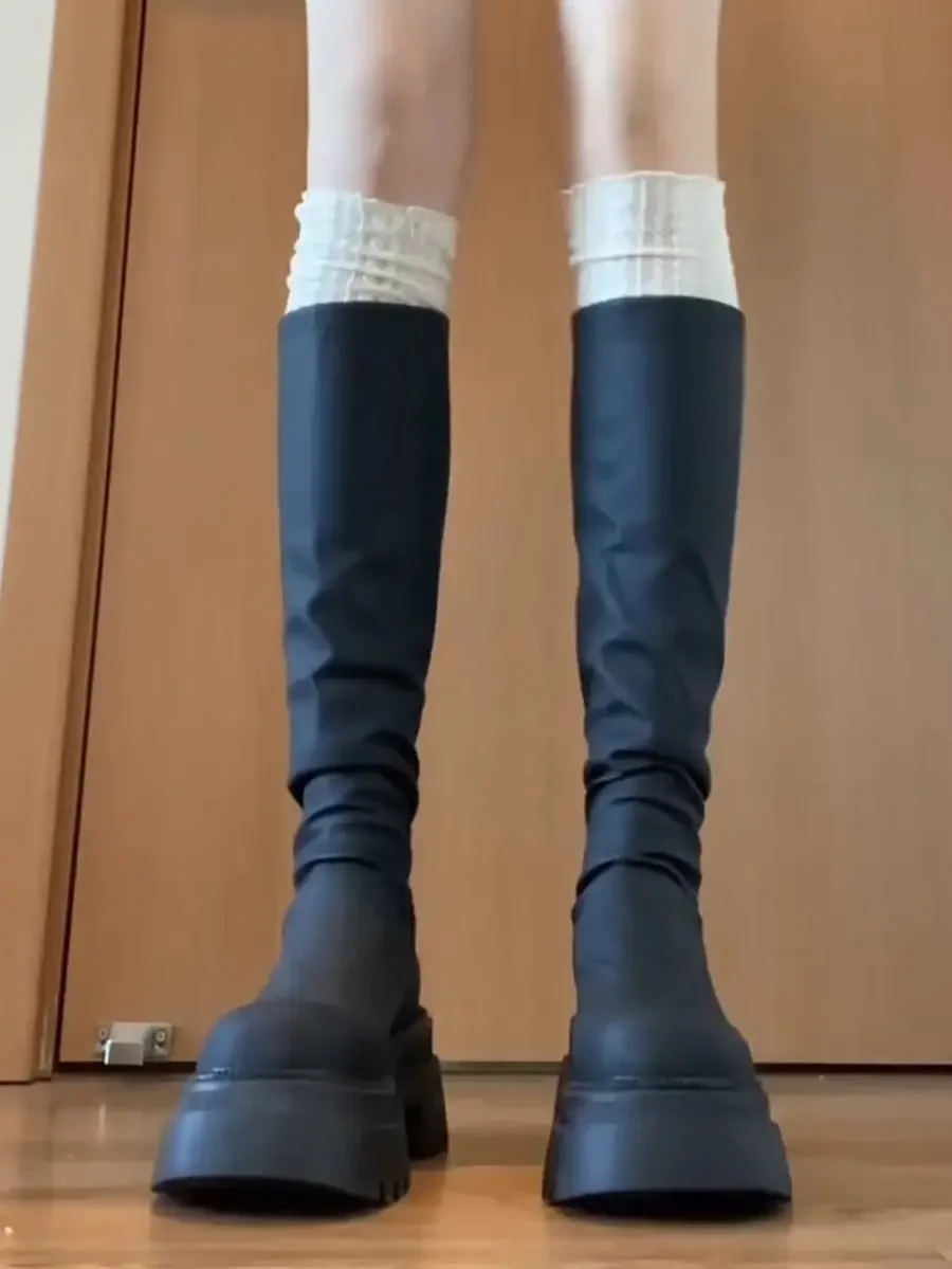 Slim Women Knee High Boots Female Platform Thick Bottom Long Booties Zapatos De Mujer