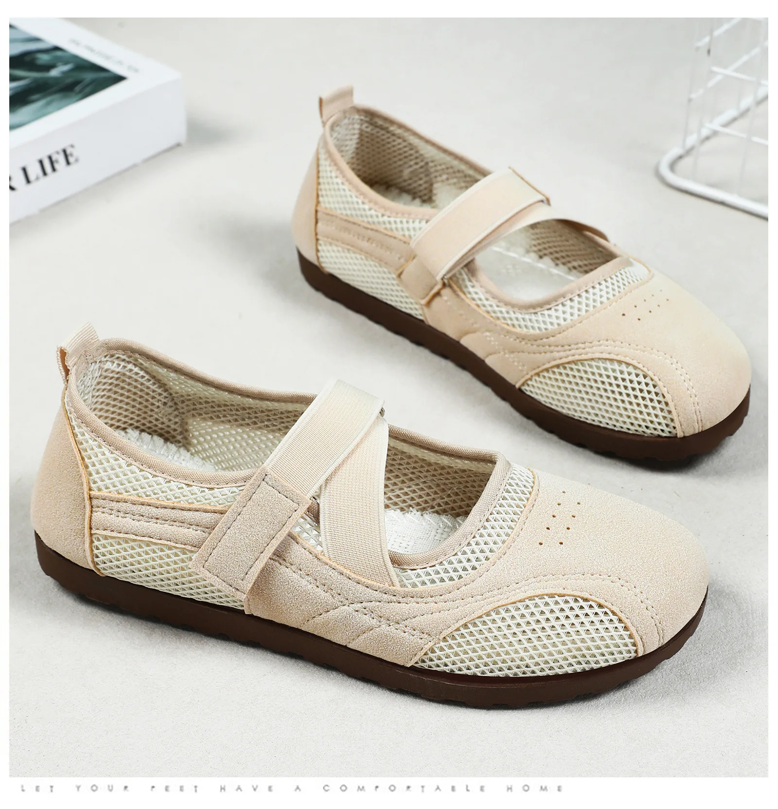 Round Toe Mary Jane Shoes for Women Breathable Mesh Casual Flats Comfortable Non-slip Walking Shoes