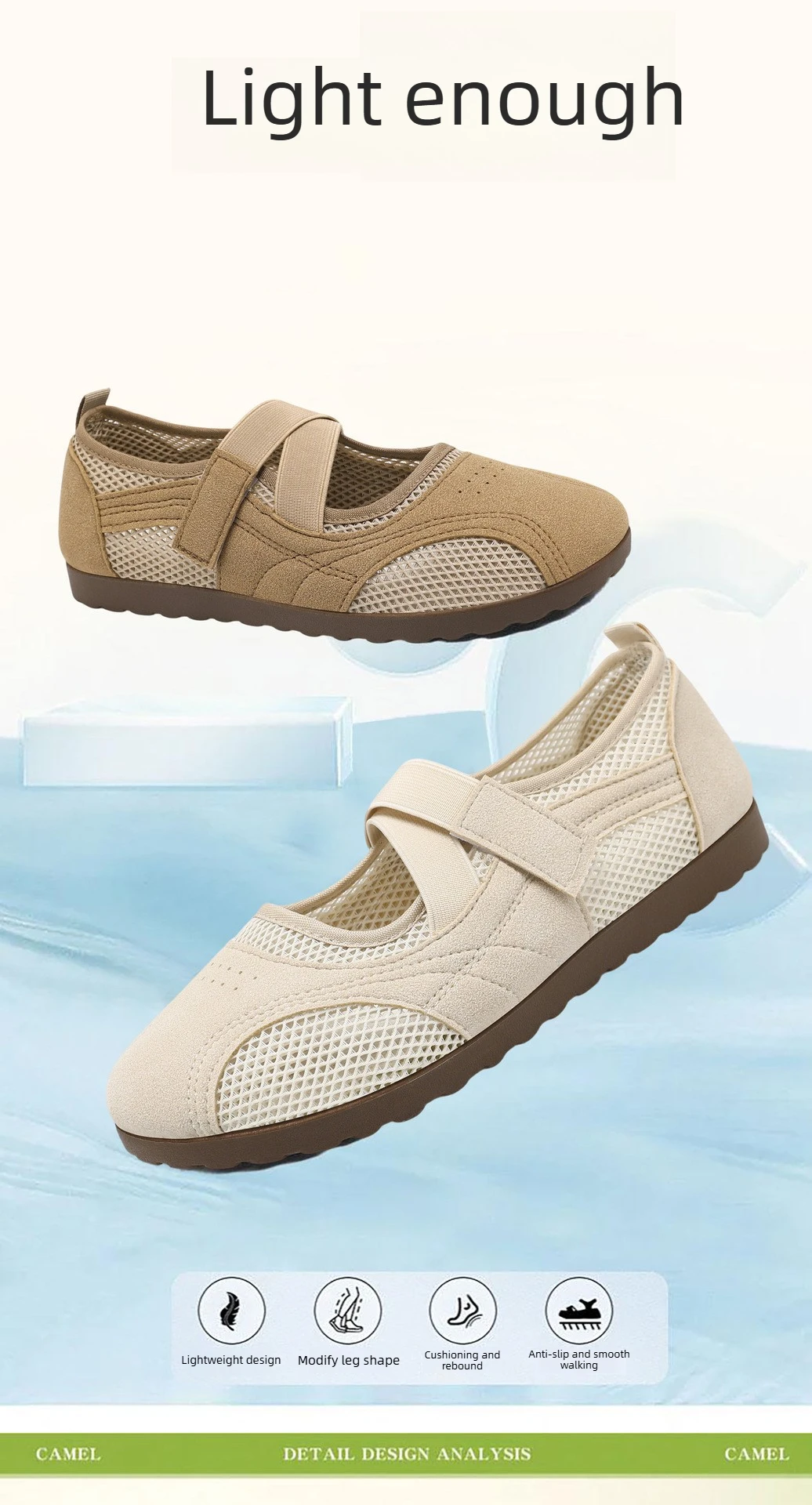 Round Toe Mary Jane Shoes for Women Breathable Mesh Casual Flats Comfortable Non-slip Walking Shoes