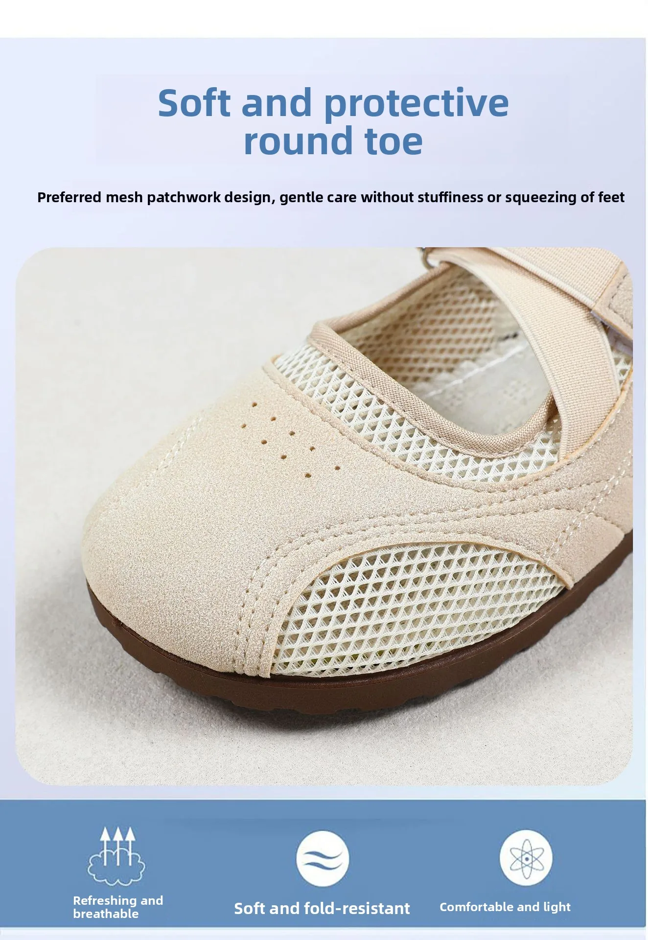 Round Toe Mary Jane Shoes for Women Breathable Mesh Casual Flats Comfortable Non-slip Walking Shoes