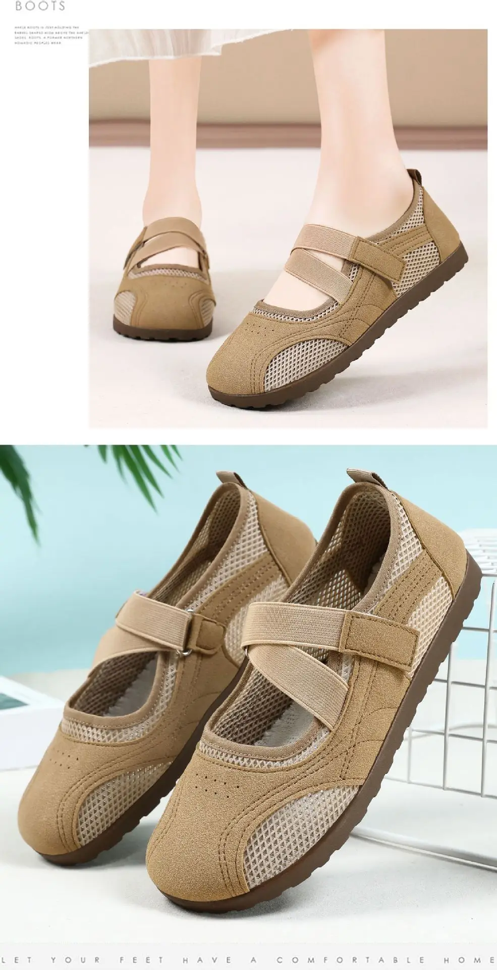 Round Toe Mary Jane Shoes for Women Breathable Mesh Casual Flats Comfortable Non-slip Walking Shoes
