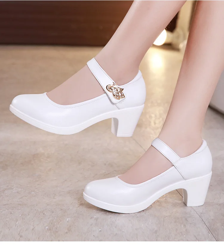 5cm Small Size 32-43 Shallow Crystal White Wedding Shoes Bride Platform Pumps 2026 Med Block Heels Mary Janes Office Mom Party