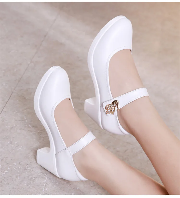 5cm Small Size 32-43 Shallow Crystal White Wedding Shoes Bride Platform Pumps 2026 Med Block Heels Mary Janes Office Mom Party