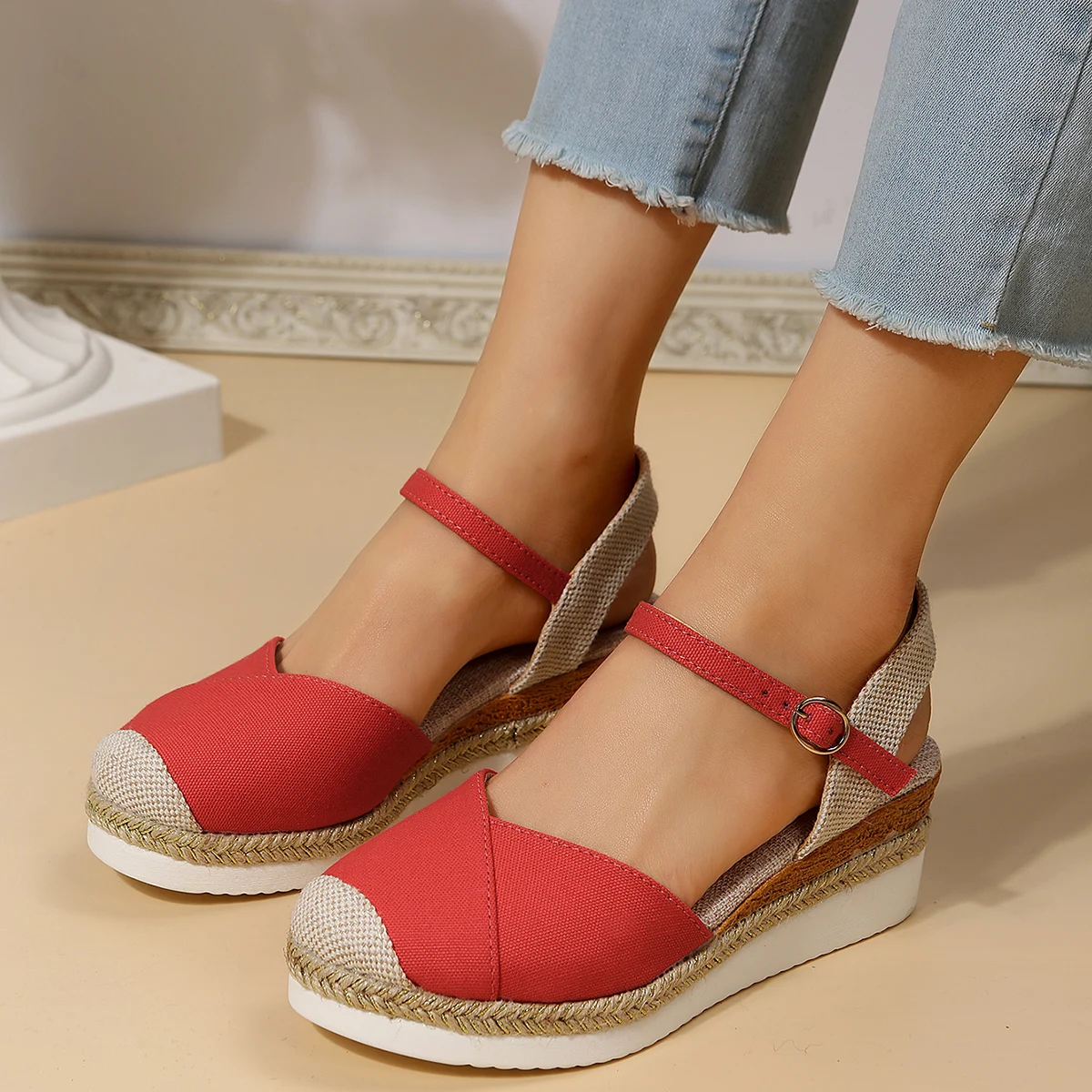 Women Closed Toe Wedge Sandals Women Summer Buckle Strap Gladiator Shoes Woman Fashion Espadrilles Platform Sandalias Mujer 2024