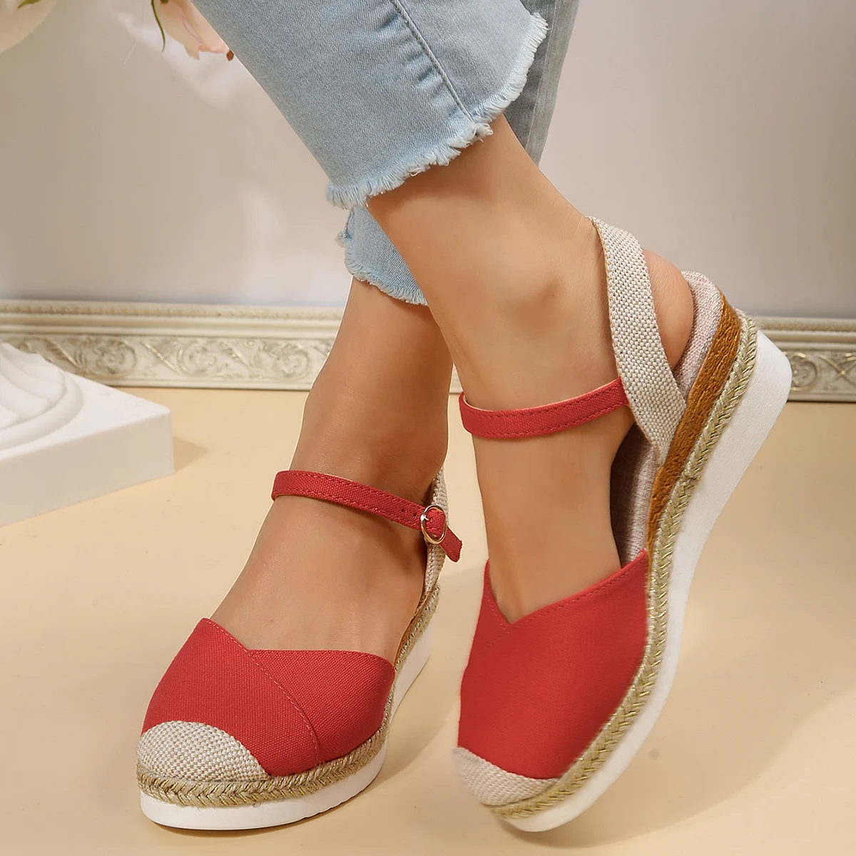 Women Closed Toe Wedge Sandals Women Summer Buckle Strap Gladiator Shoes Woman Fashion Espadrilles Platform Sandalias Mujer 2024