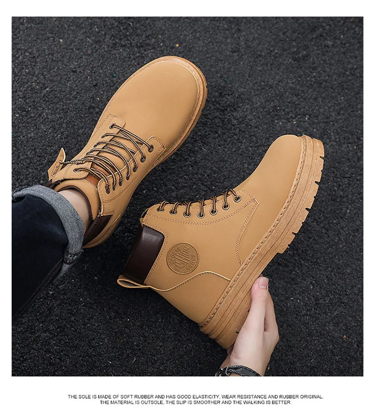 New autumn men shoes boots High Top Fashion Motorcycle Leather Shoes Outdoor leisure comfortable Boots male Lace-Up Botas