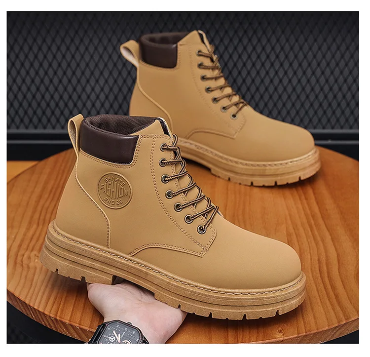 New autumn men shoes boots High Top Fashion Motorcycle Leather Shoes Outdoor leisure comfortable Boots male Lace-Up Botas
