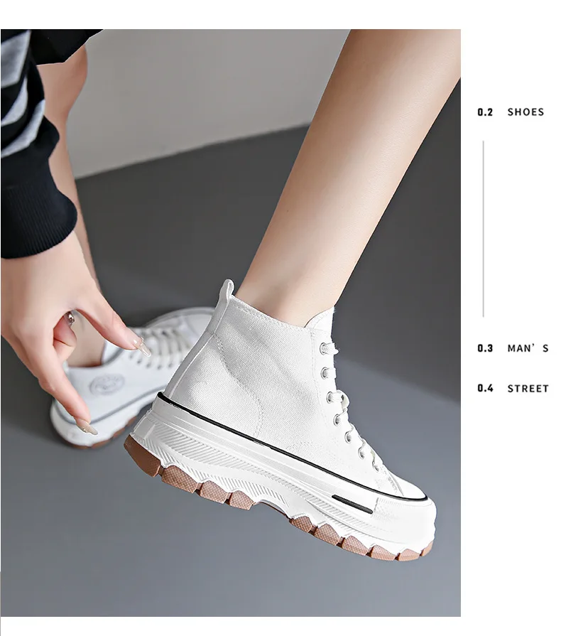2024 New Women High Top Sneakers Lace-Up Casual Plarform Height Canvas Non-slip Wear Resistant Spring Female Vulcanize Shoes