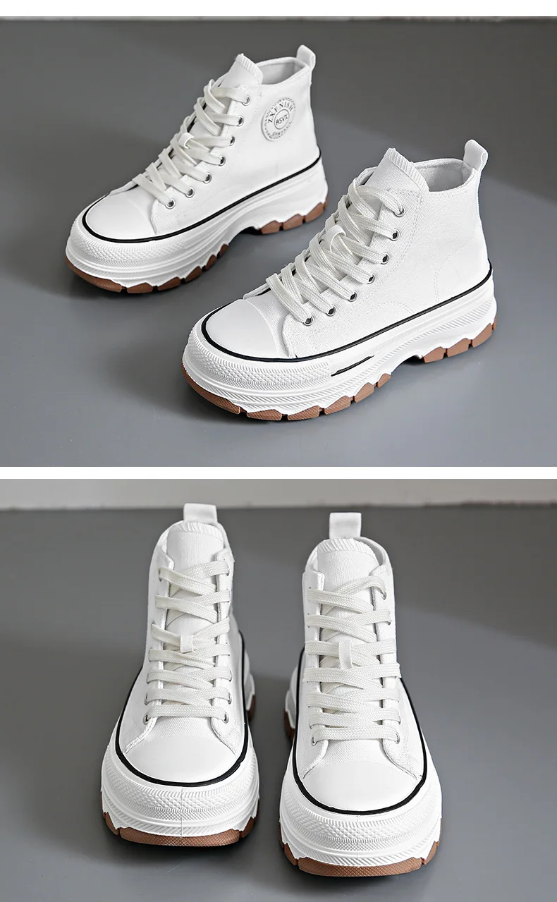 2024 New Women High Top Sneakers Lace-Up Casual Plarform Height Canvas Non-slip Wear Resistant Spring Female Vulcanize Shoes