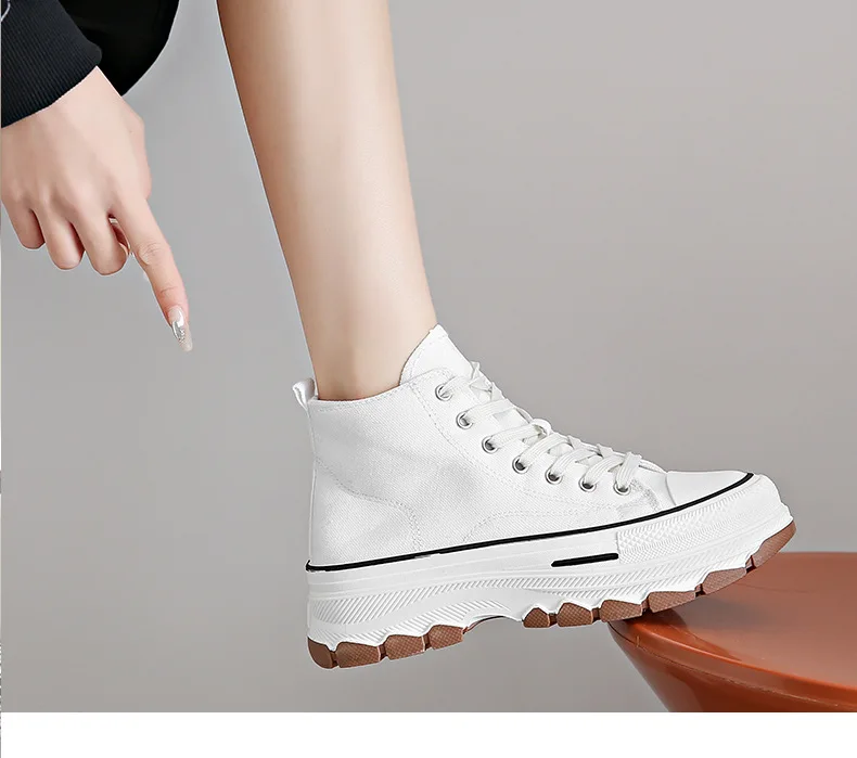 2024 New Women High Top Sneakers Lace-Up Casual Plarform Height Canvas Non-slip Wear Resistant Spring Female Vulcanize Shoes