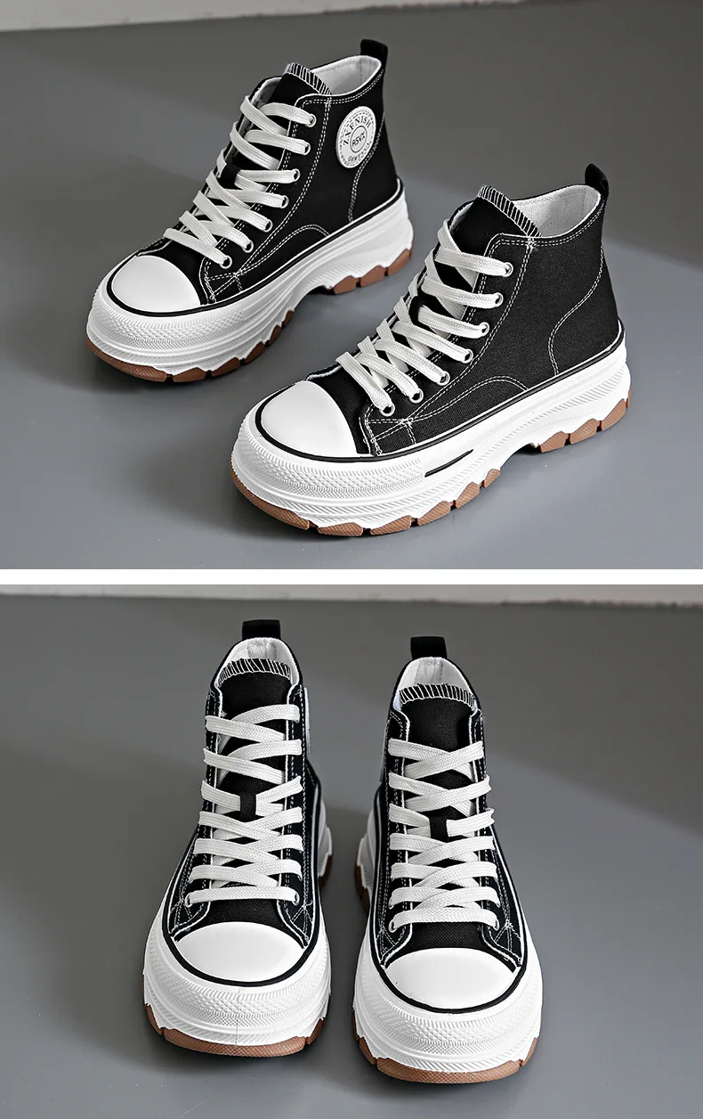 2024 New Women High Top Sneakers Lace-Up Casual Plarform Height Canvas Non-slip Wear Resistant Spring Female Vulcanize Shoes