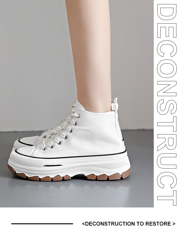 2024 New Women High Top Sneakers Lace-Up Casual Plarform Height Canvas Non-slip Wear Resistant Spring Female Vulcanize Shoes