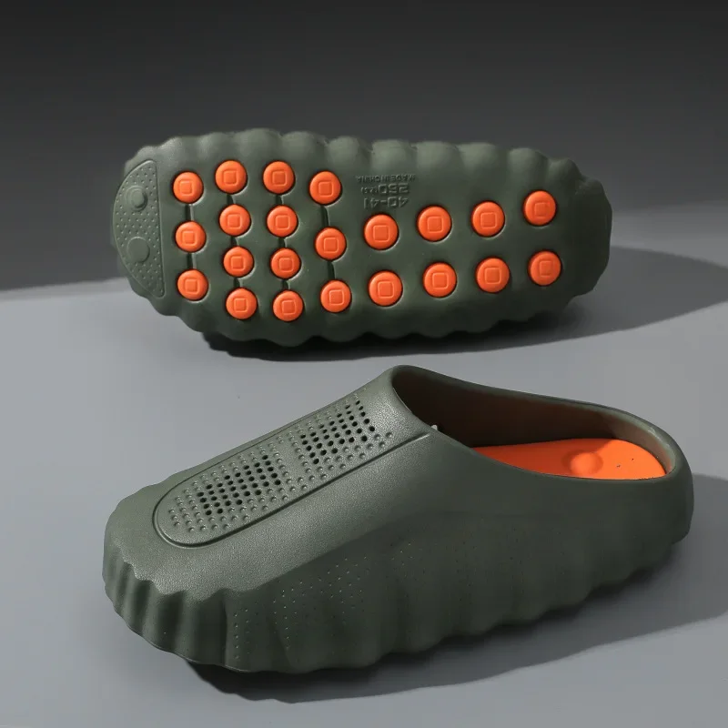 popular cross-border slippers men's and women's baotou hole shoes thick-soled eva stepping on shit massage recovery coolslippers