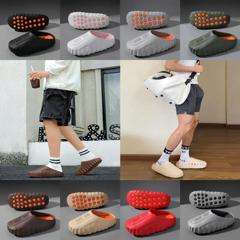 popular cross-border slippers men's and women's baotou hole shoes thick-soled eva stepping on shit massage recovery coolslippers