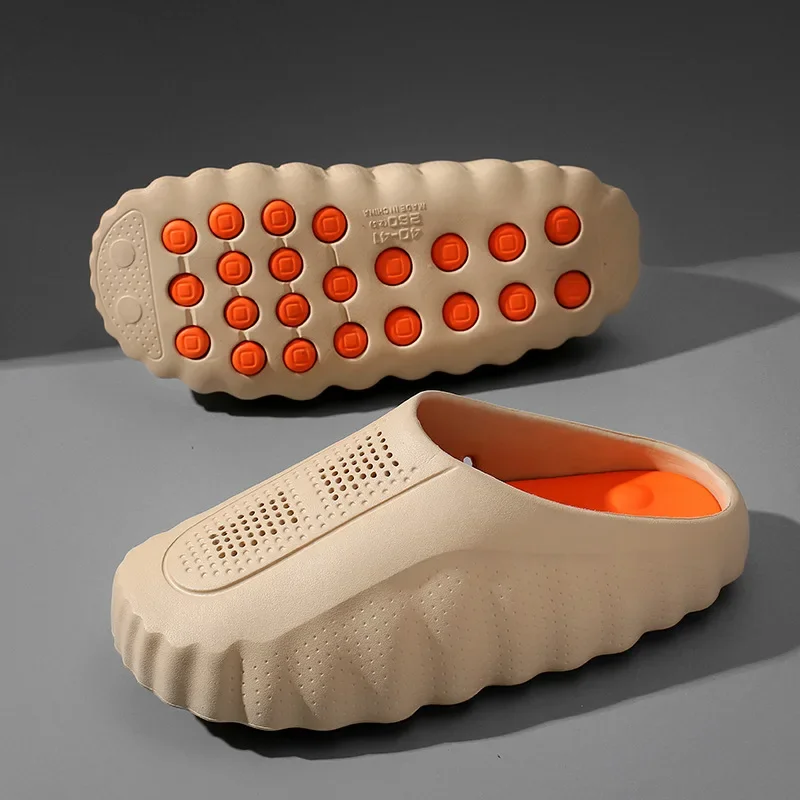 popular cross-border slippers men's and women's baotou hole shoes thick-soled eva stepping on shit massage recovery coolslippers