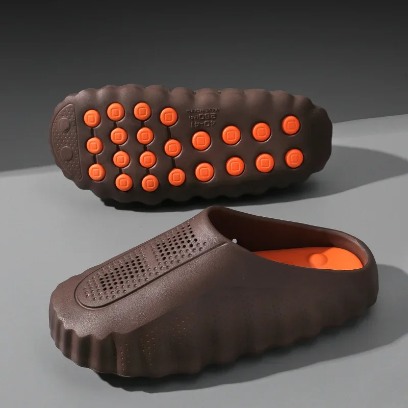 popular cross-border slippers men's and women's baotou hole shoes thick-soled eva stepping on shit massage recovery coolslippers