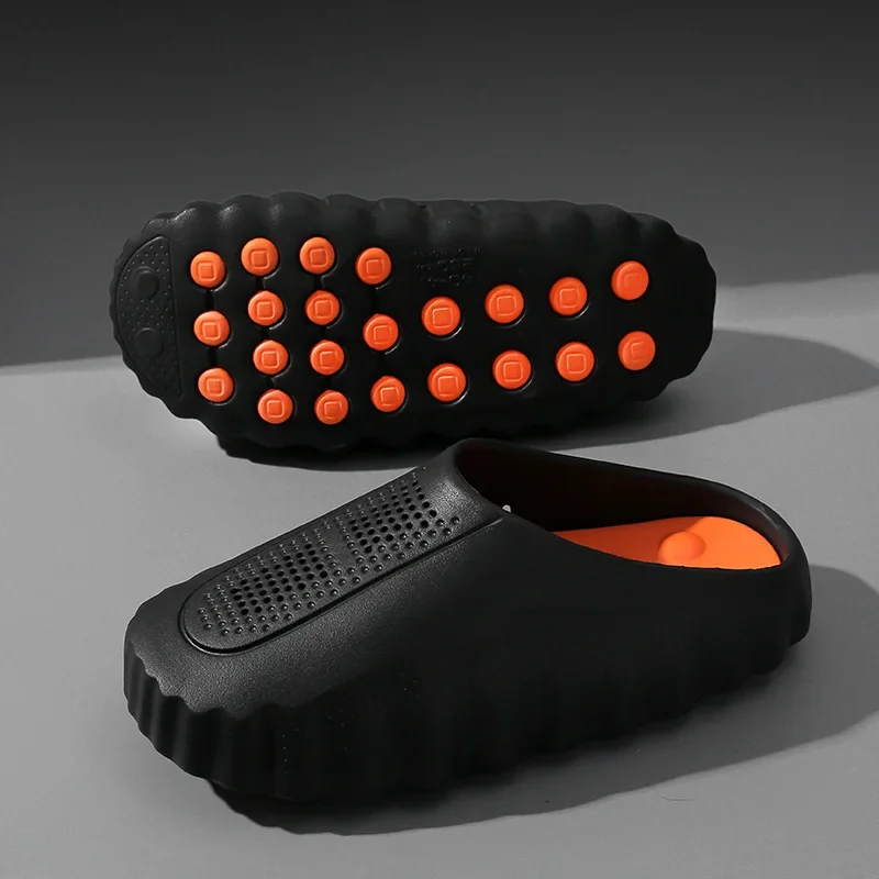 popular cross-border slippers men's and women's baotou hole shoes thick-soled eva stepping on shit massage recovery coolslippers