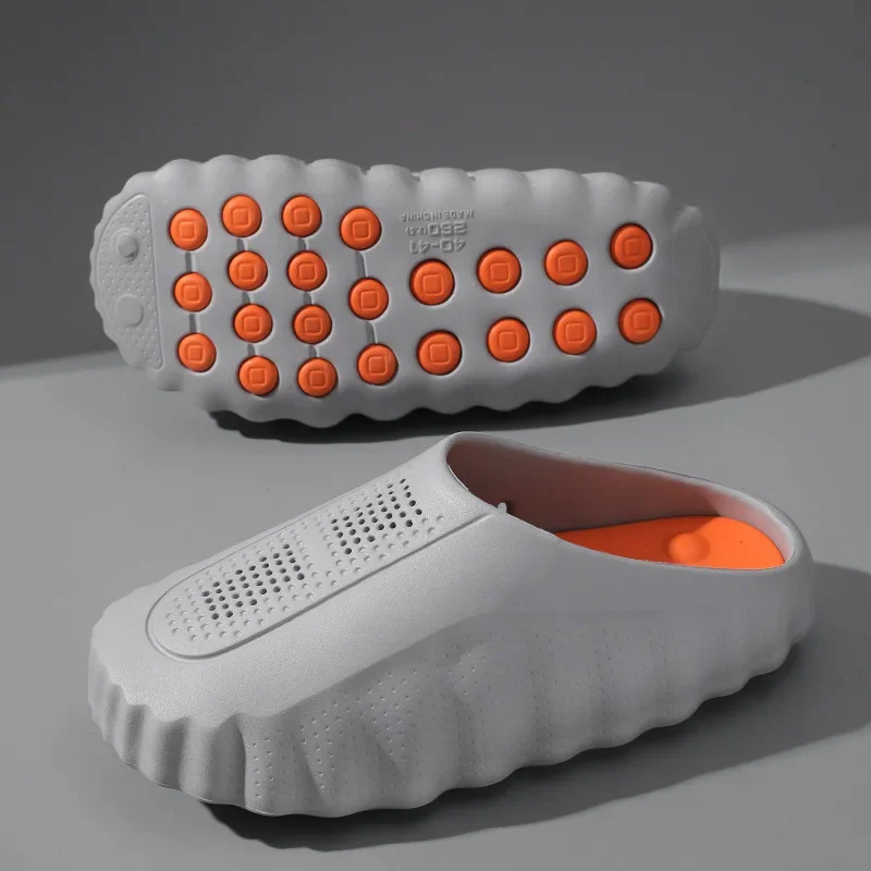 popular cross-border slippers men's and women's baotou hole shoes thick-soled eva stepping on shit massage recovery coolslippers