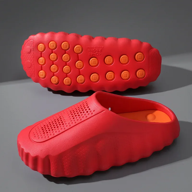 popular cross-border slippers men's and women's baotou hole shoes thick-soled eva stepping on shit massage recovery coolslippers