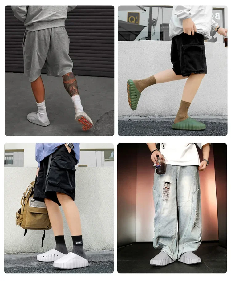 popular cross-border slippers men's and women's baotou hole shoes thick-soled eva stepping on shit massage recovery coolslippers