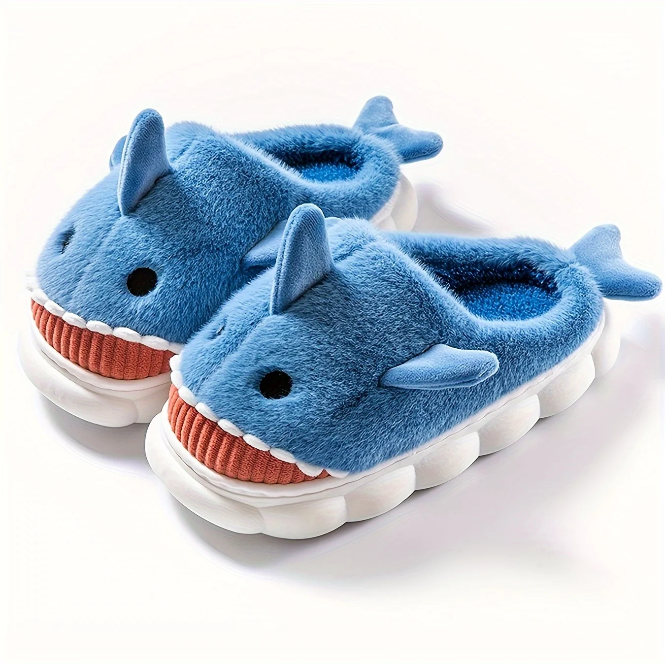 Men's Home Slippers Autumn and Winter New Interesting Cartoon Shark Plaid Cotton Slippers