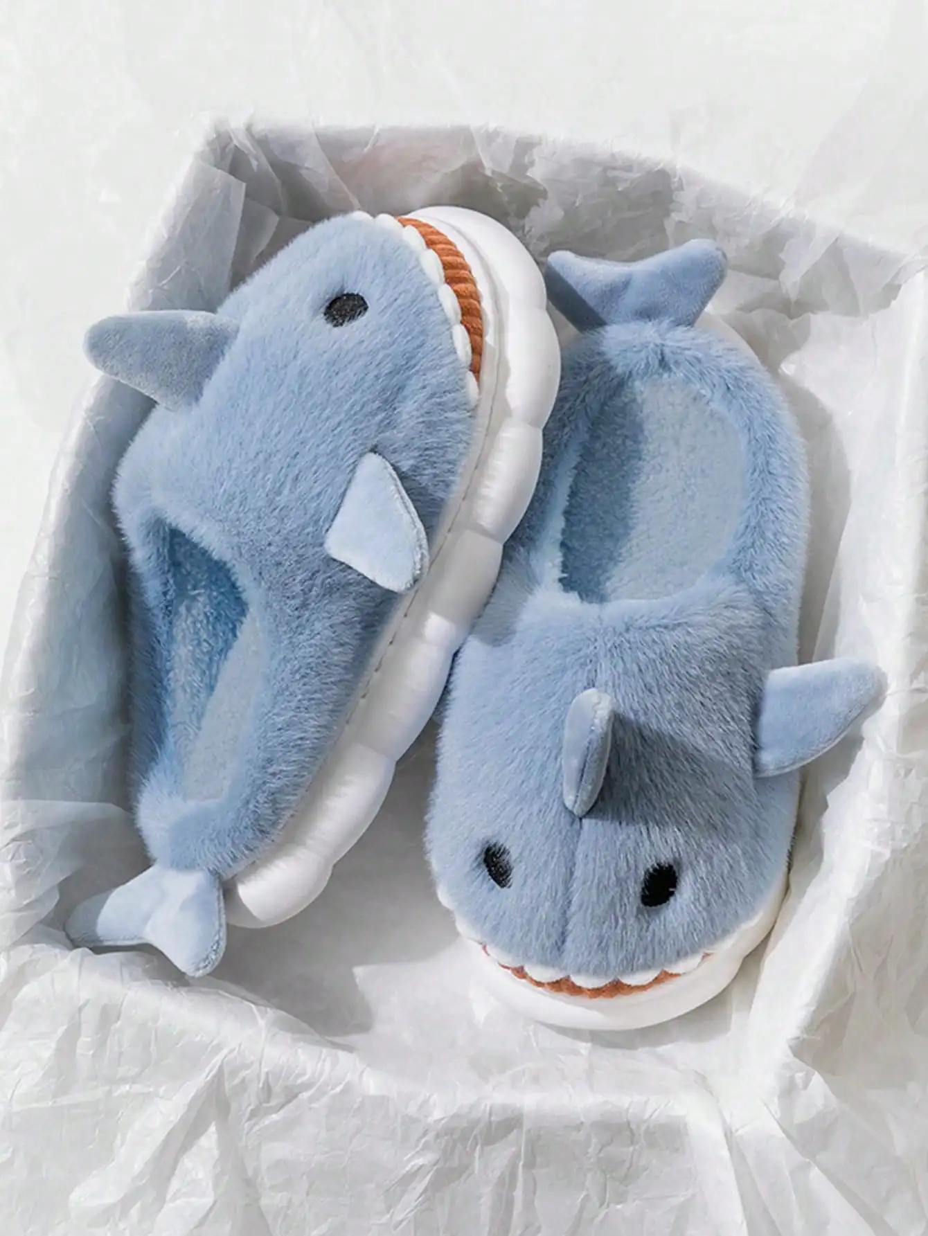 Men's Home Slippers Autumn and Winter New Interesting Cartoon Shark Plaid Cotton Slippers