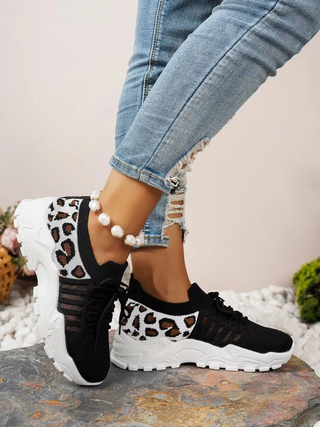 Woman Shoes Leopard Print Sneakers Lightweight and Breathable Women's Casual Sneakers Sale Shoes with Free Shipping