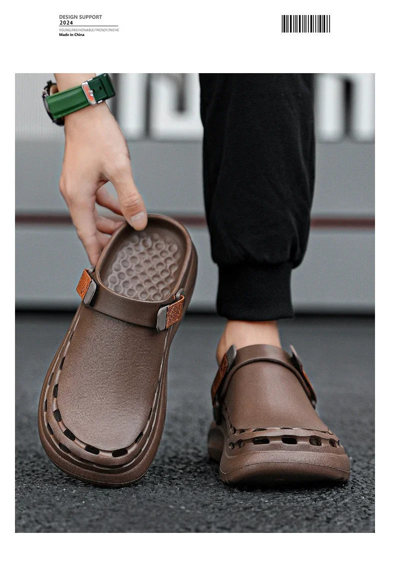 Quick-Dry EVA Solid Color Mens Sandals Fashion Trendy Lightweight Outdoor Travel Essentials Beach Shoes Casual Men’s Slippers