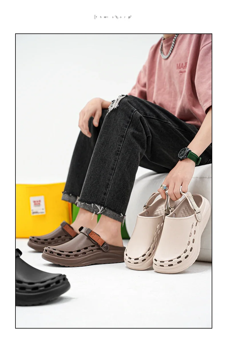 Quick-Dry EVA Solid Color Mens Sandals Fashion Trendy Lightweight Outdoor Travel Essentials Beach Shoes Casual Men’s Slippers