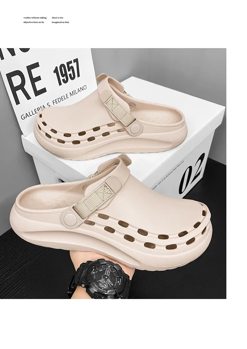Quick-Dry EVA Solid Color Mens Sandals Fashion Trendy Lightweight Outdoor Travel Essentials Beach Shoes Casual Men’s Slippers