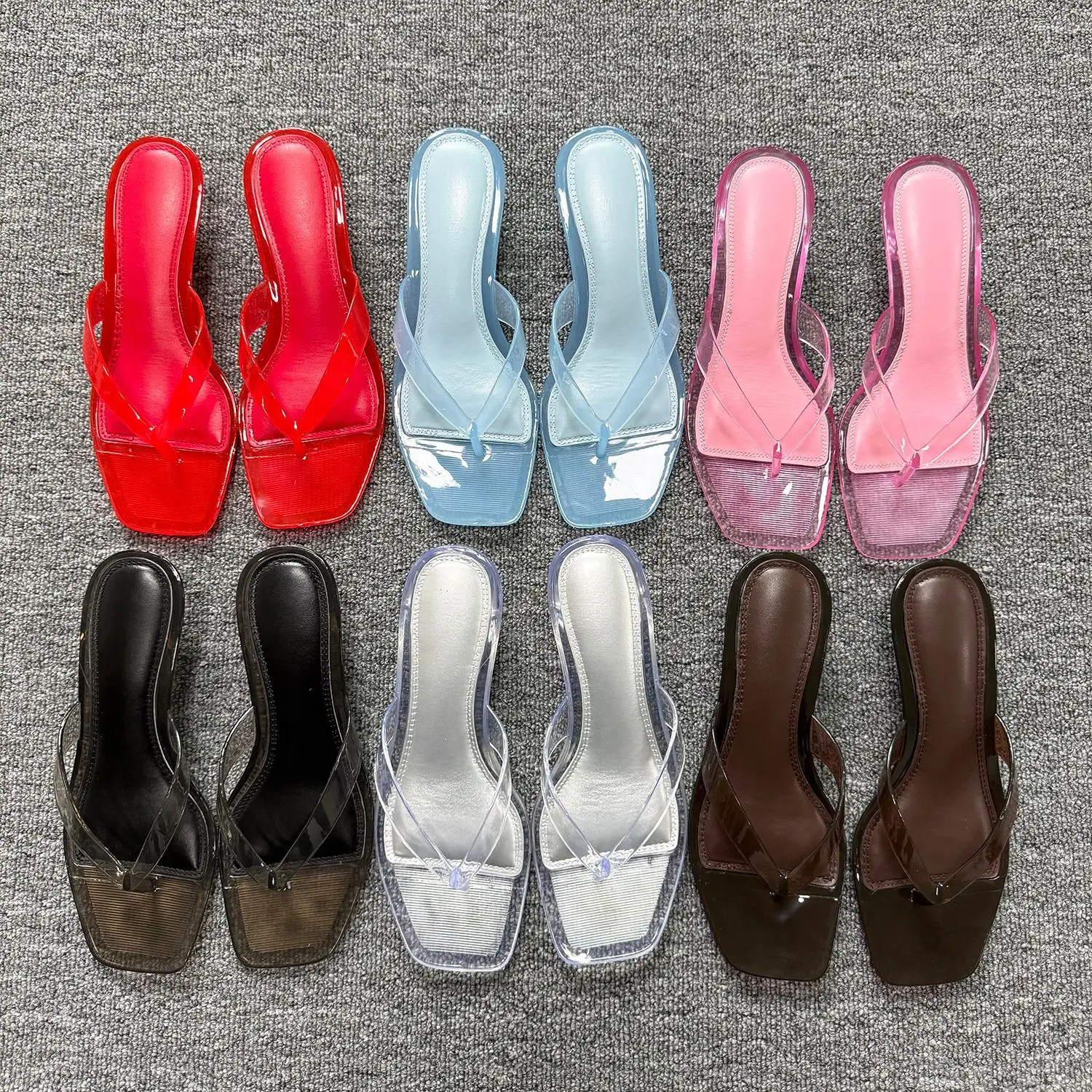 2026 New Women's Crystal Jelly Slippers Low Wine Glass Heel Toe Post Square Toe Sandals Casual Summer Beach Flip Flops