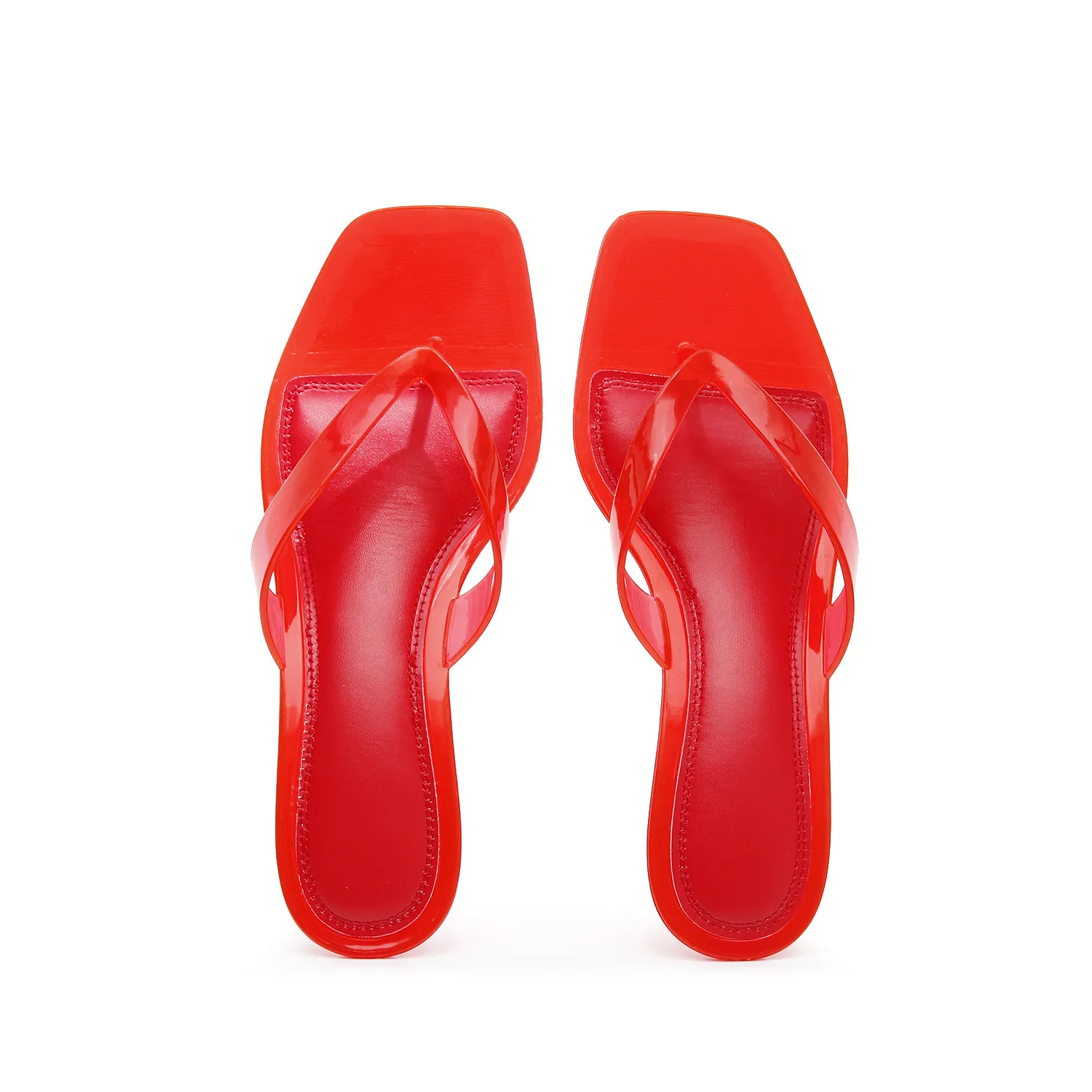 2026 New Women's Crystal Jelly Slippers Low Wine Glass Heel Toe Post Square Toe Sandals Casual Summer Beach Flip Flops