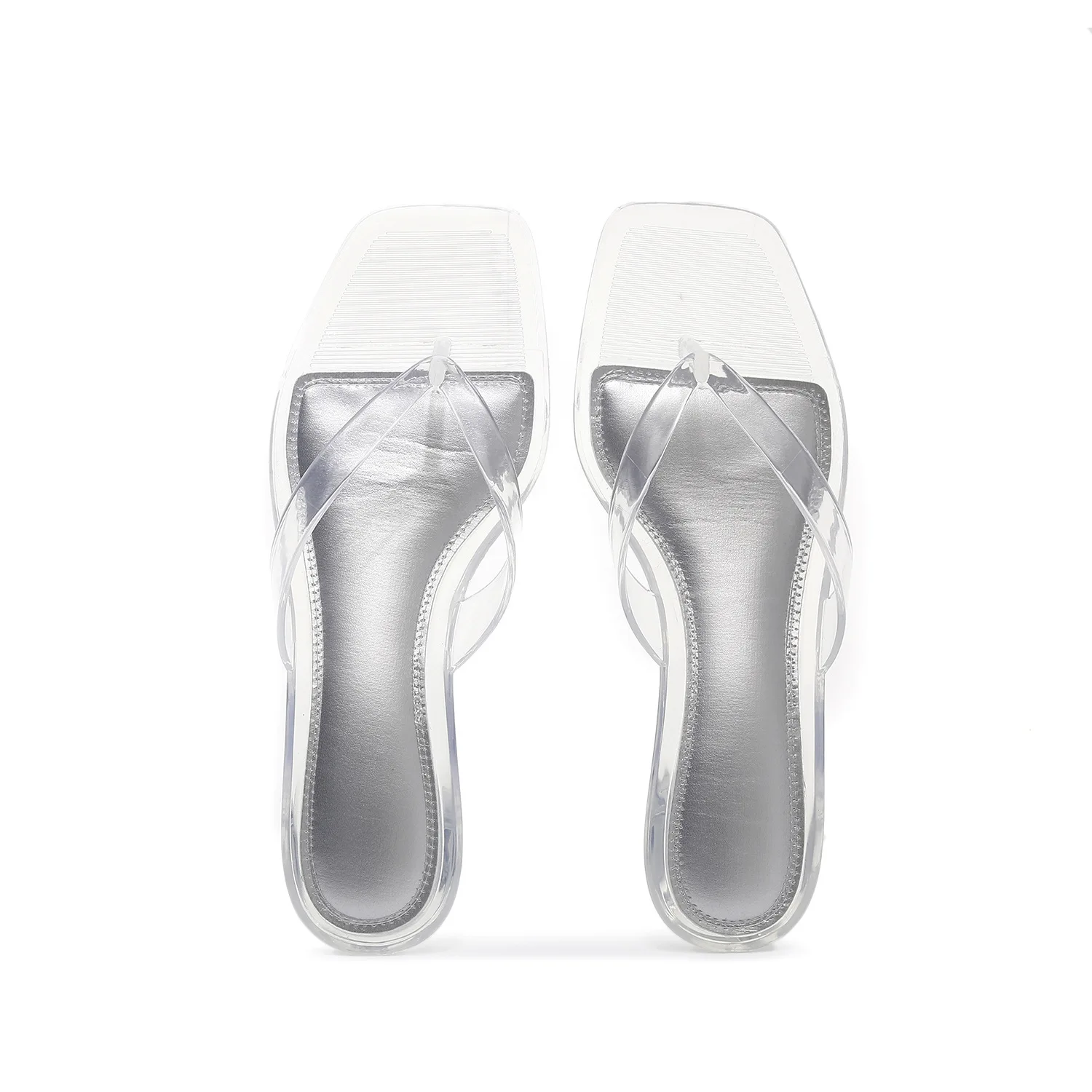 2026 New Women's Crystal Jelly Slippers Low Wine Glass Heel Toe Post Square Toe Sandals Casual Summer Beach Flip Flops