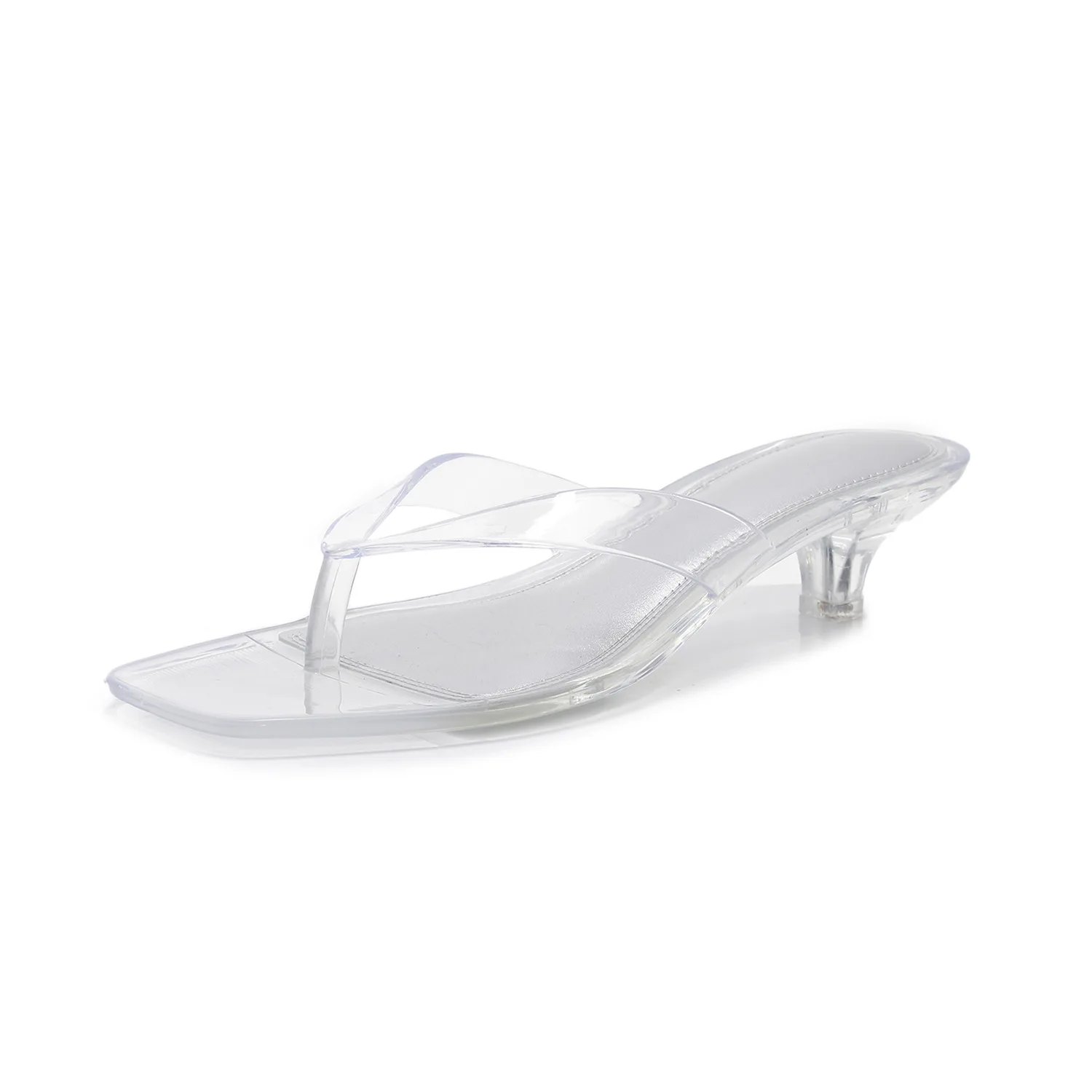 2026 New Women's Crystal Jelly Slippers Low Wine Glass Heel Toe Post Square Toe Sandals Casual Summer Beach Flip Flops