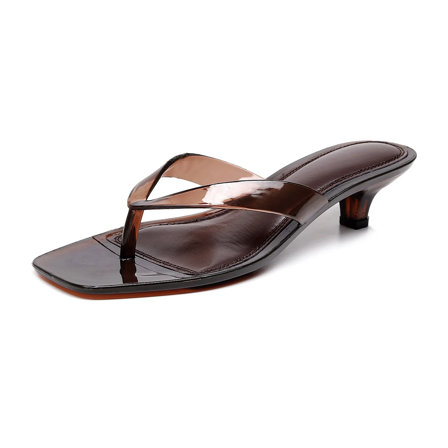 2026 New Women's Crystal Jelly Slippers Low Wine Glass Heel Toe Post Square Toe Sandals Casual Summer Beach Flip Flops