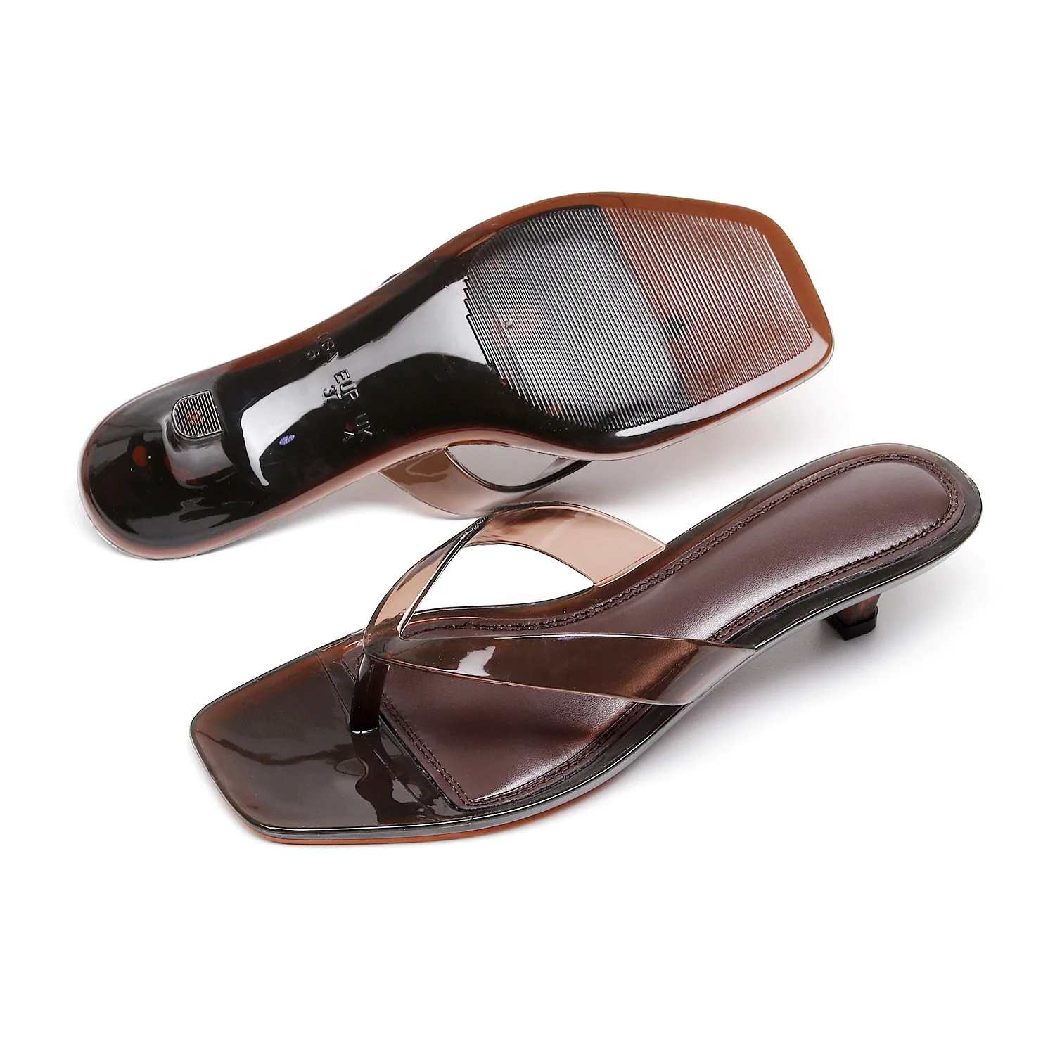 2026 New Women's Crystal Jelly Slippers Low Wine Glass Heel Toe Post Square Toe Sandals Casual Summer Beach Flip Flops