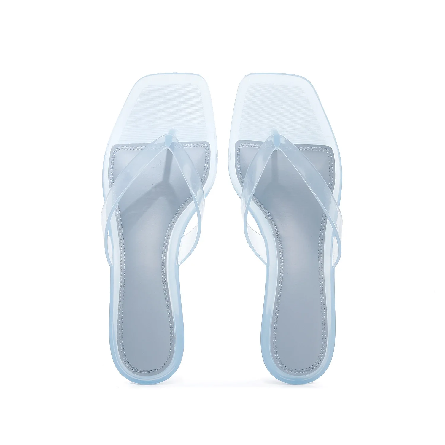 2026 New Women's Crystal Jelly Slippers Low Wine Glass Heel Toe Post Square Toe Sandals Casual Summer Beach Flip Flops