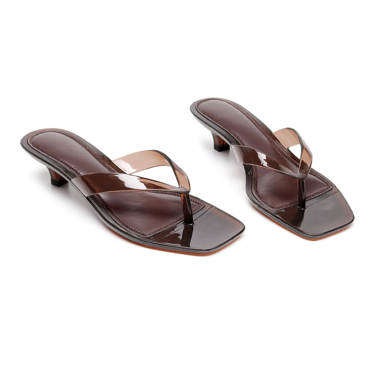 2026 New Women's Crystal Jelly Slippers Low Wine Glass Heel Toe Post Square Toe Sandals Casual Summer Beach Flip Flops