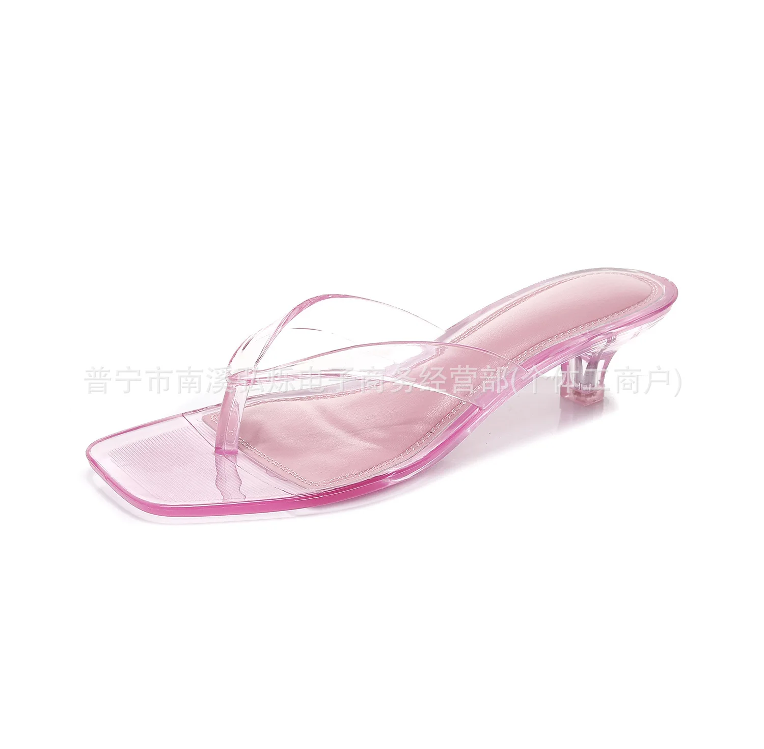 2026 New Women's Crystal Jelly Slippers Low Wine Glass Heel Toe Post Square Toe Sandals Casual Summer Beach Flip Flops